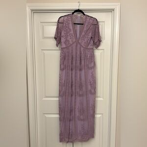 PinkBlush Lavender Lace Mesh Overlay Maternity Maxi Dress